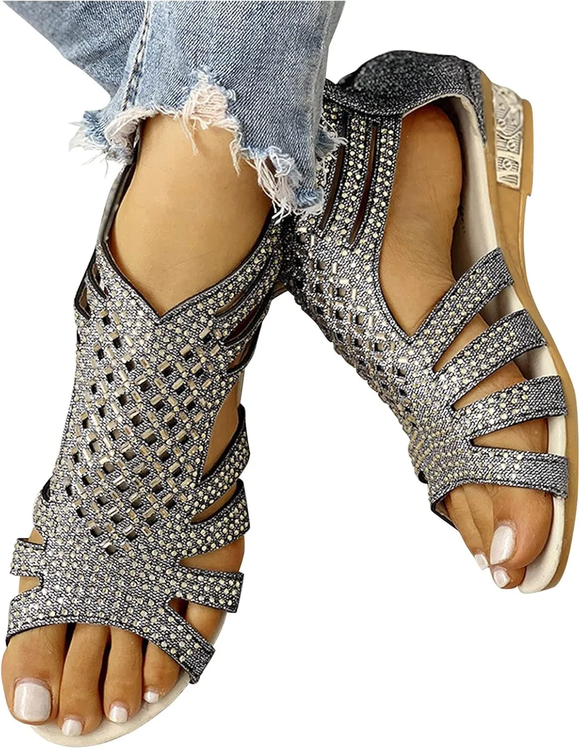 Summer Sandals for Women, Sandals for Women Dressy Boho Sandals Casual Sandals Low Wedges Peep Toe Wrapp Sandals