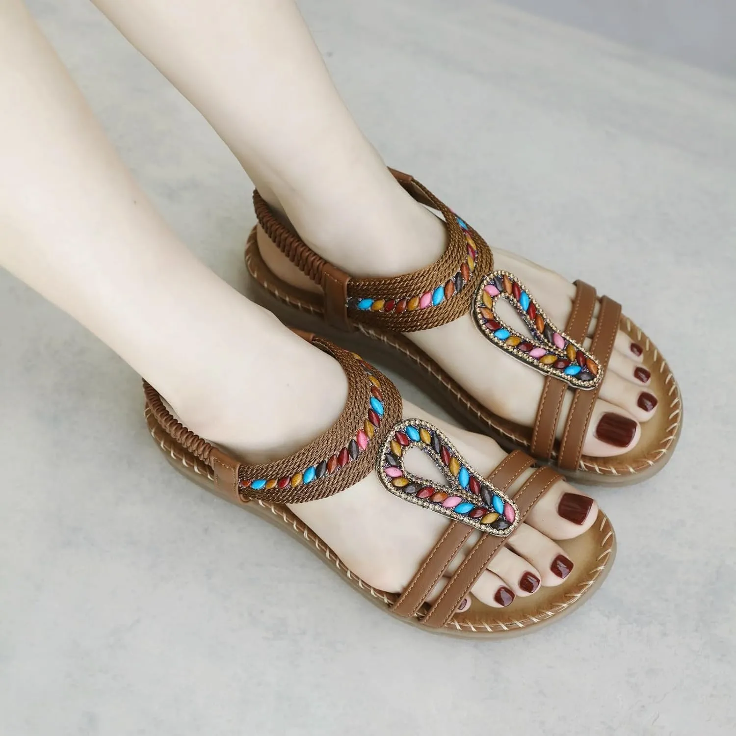 Summer Wedges For Women Beach Vacation Wedding Shoes For Women With Back Strap Boho Cute Gladiator Sandals