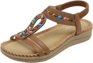 Summer Wedges For Women Beach Vacation Wedding Shoes For Women With Back Strap Boho Cute Gladiator Sandals