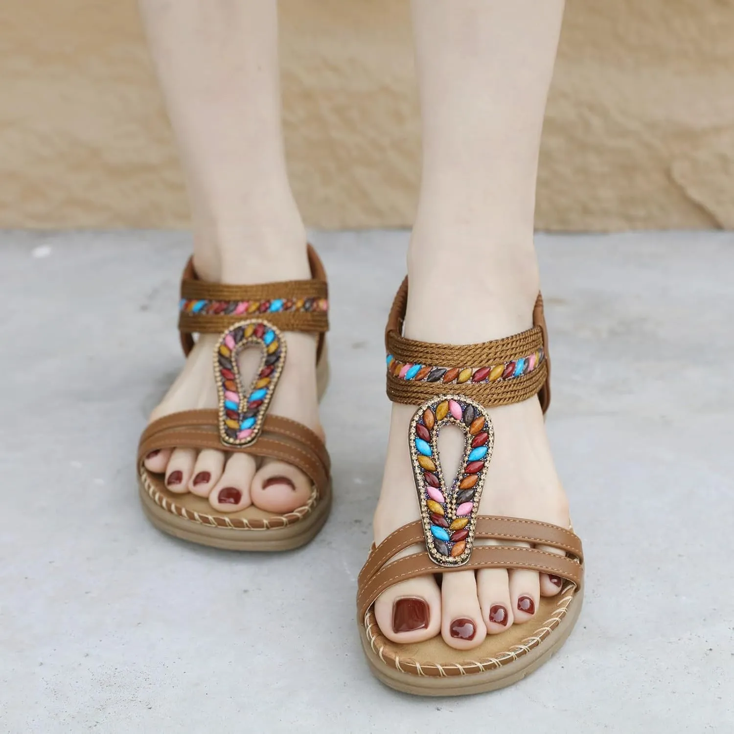 Summer Wedges For Women Beach Vacation Wedding Shoes For Women With Back Strap Boho Cute Gladiator Sandals