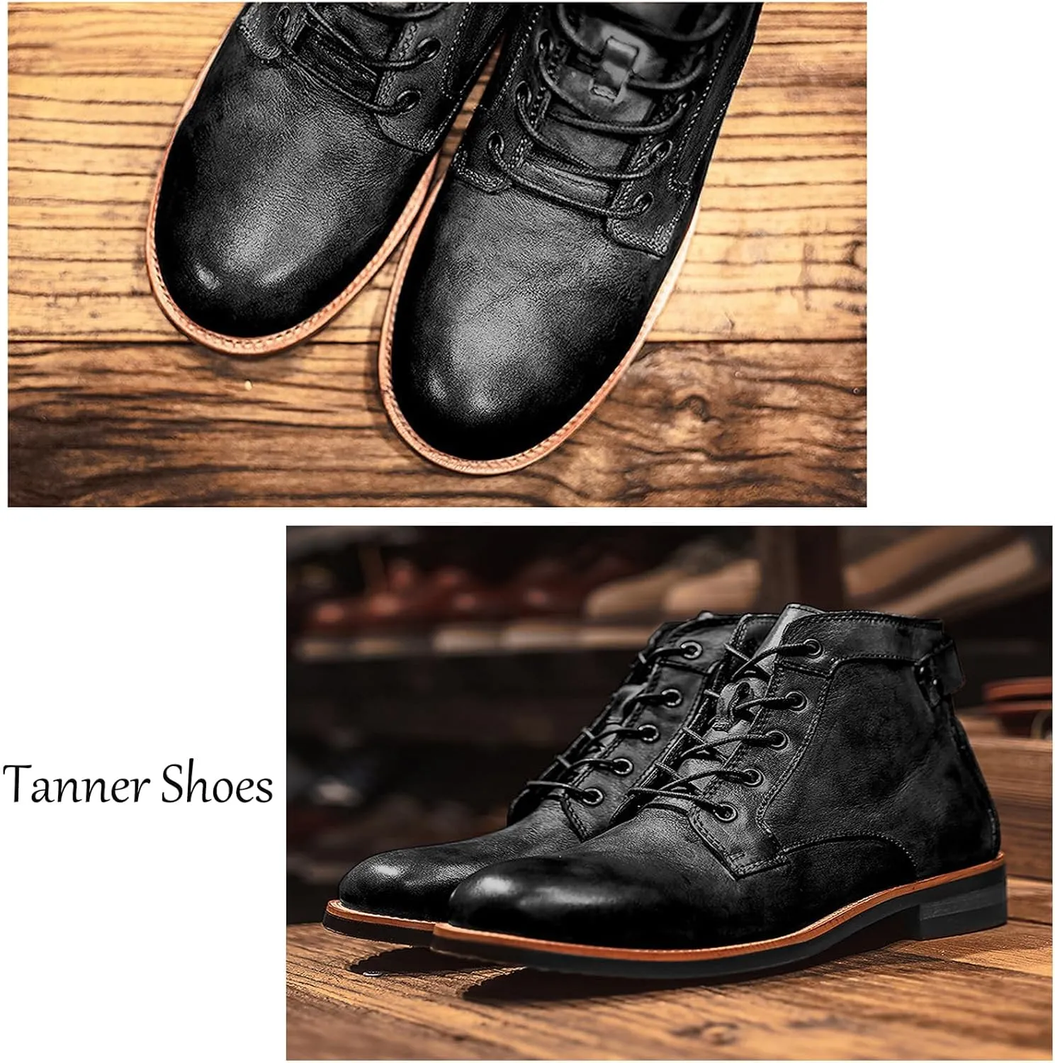 Tanner Shoes Men, Full-Grain Leather Oxford with Non Slip Rubber Sole, Breathable Cushioned Dress Shoes for Work & Casual Wear