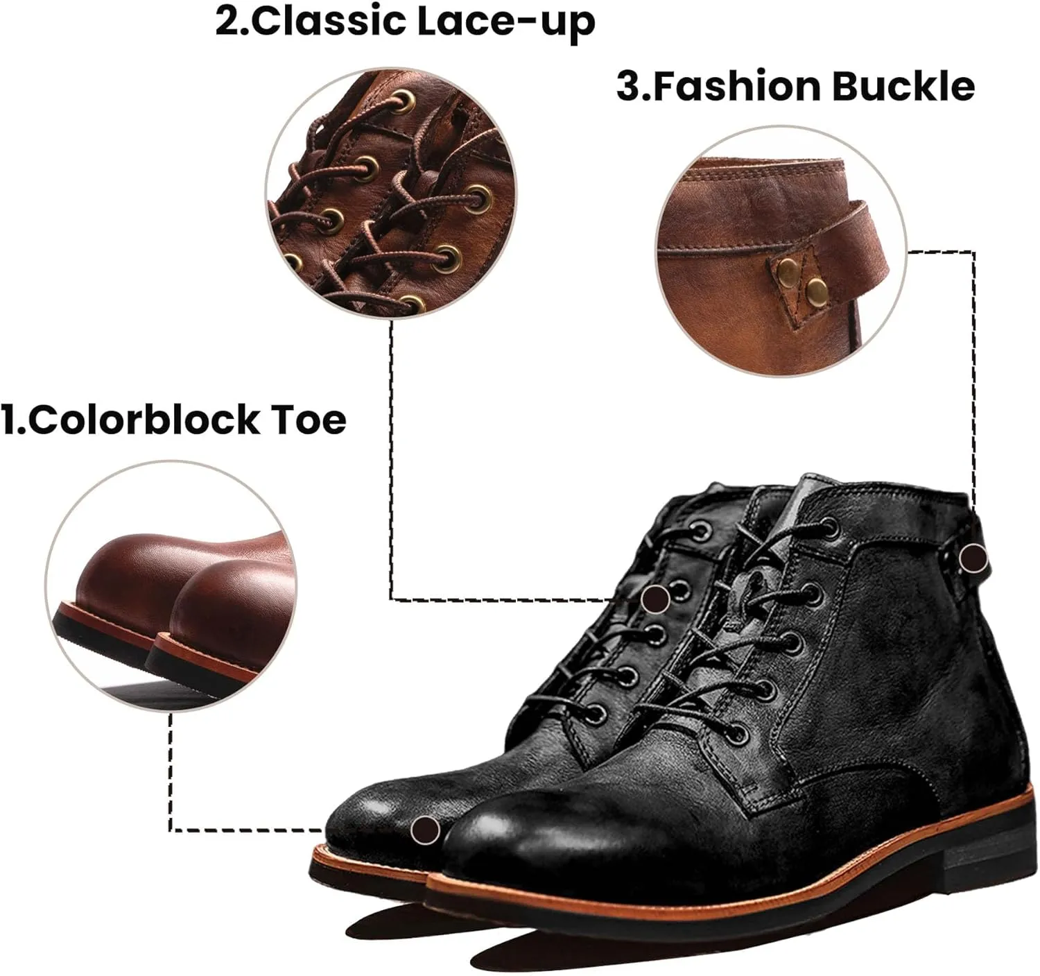Tanner Shoes Men, Full-Grain Leather Oxford with Non Slip Rubber Sole, Breathable Cushioned Dress Shoes for Work & Casual Wear