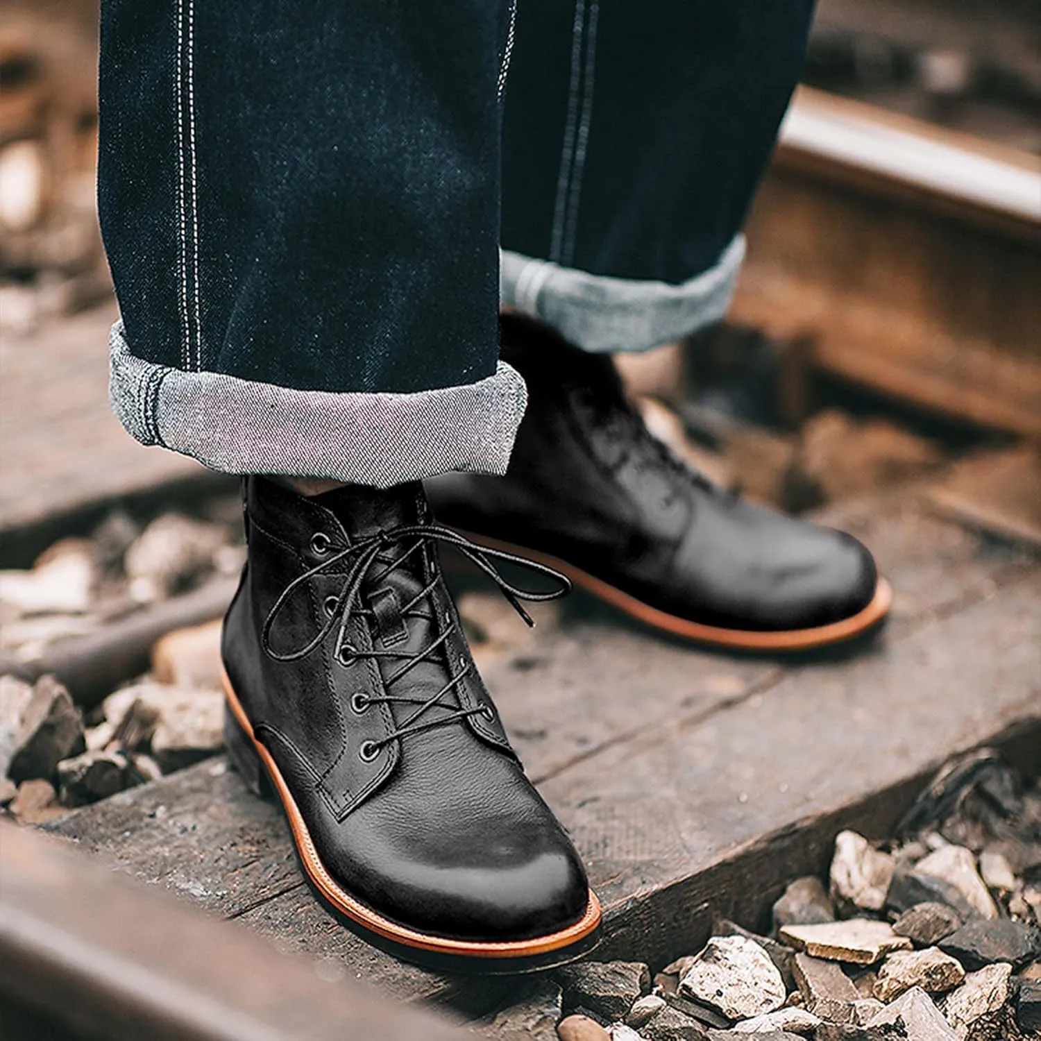 Tanner Shoes Men, Full-Grain Leather Oxford with Non Slip Rubber Sole, Breathable Cushioned Dress Shoes for Work & Casual Wear