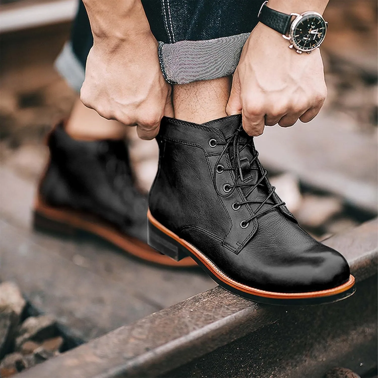 Tanner Shoes Men, Full-Grain Leather Oxford with Non Slip Rubber Sole, Breathable Cushioned Dress Shoes for Work & Casual Wear