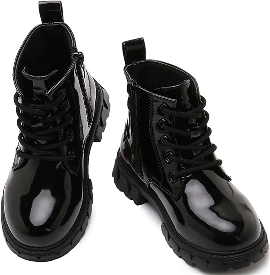 Toddler Little Boys Girls Waterproof Lace-Up Combat Boots Side Zip Ankle Boots Outdoor Hiking Boots