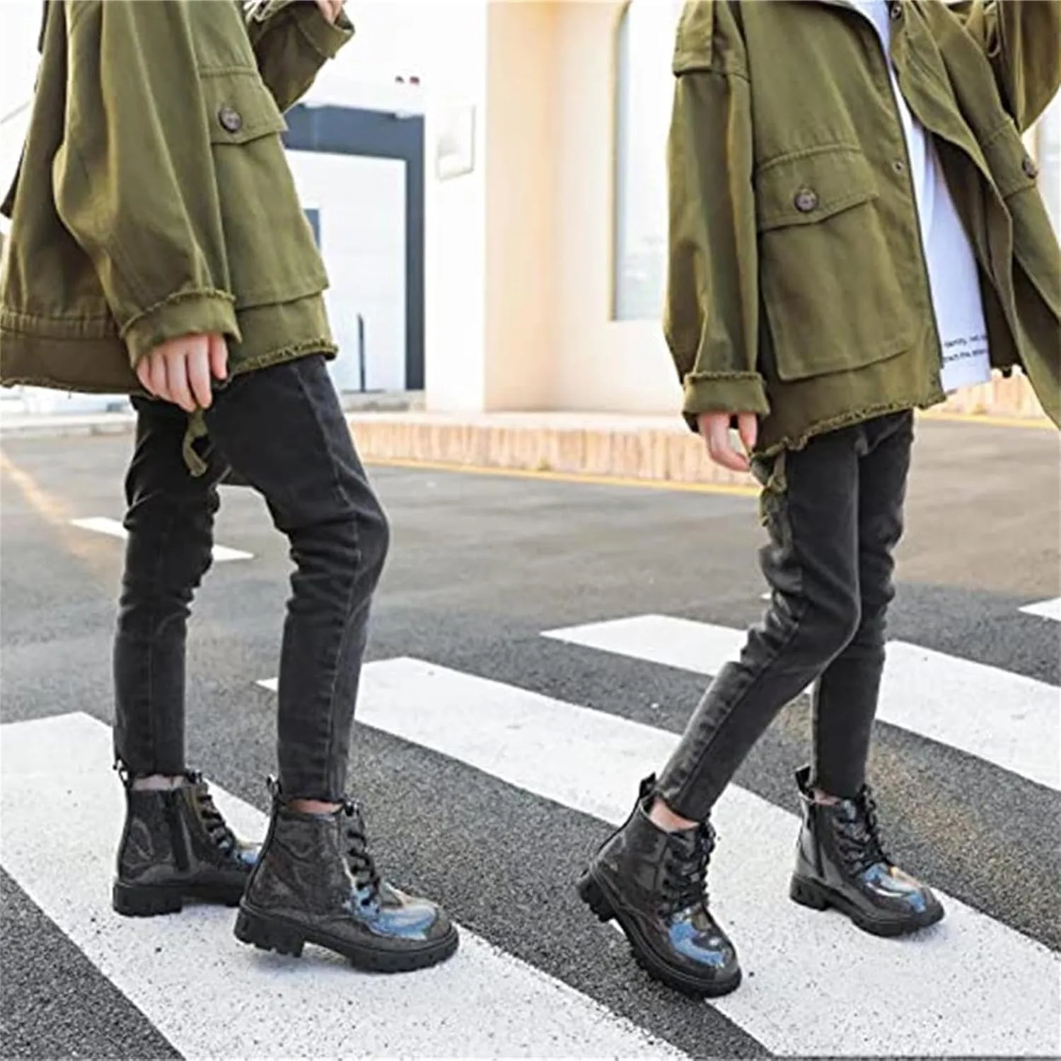 Toddler Little Boys Girls Waterproof Lace-Up Combat Boots Side Zip Ankle Boots Outdoor Hiking Boots