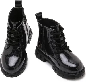 Toddler Little Boys Girls Waterproof Lace-Up Combat Boots Side Zip Ankle Boots Outdoor Hiking Boots