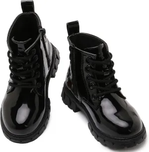 Toddler Little Boys Girls Waterproof Lace-Up Combat Boots Side Zip Ankle Boots Outdoor Hiking Boots