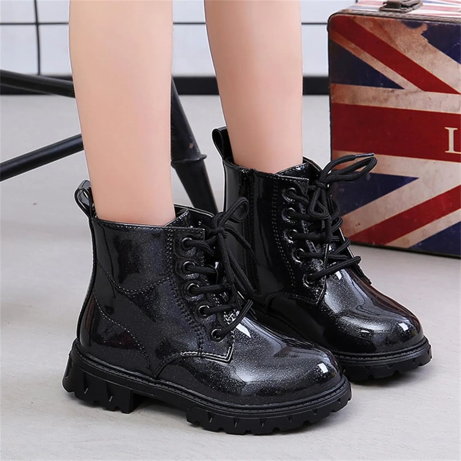 Toddler Little Boys Girls Waterproof Lace-Up Combat Boots Side Zip Ankle Boots Outdoor Hiking Boots