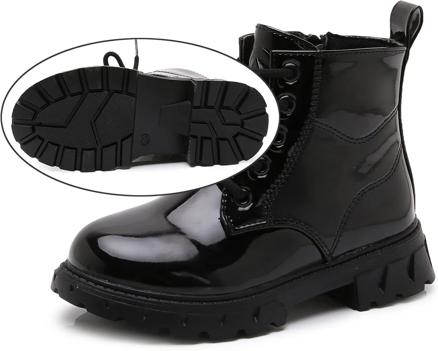 Toddler Little Boys Girls Waterproof Lace-Up Combat Boots Side Zip Ankle Boots Outdoor Hiking Boots