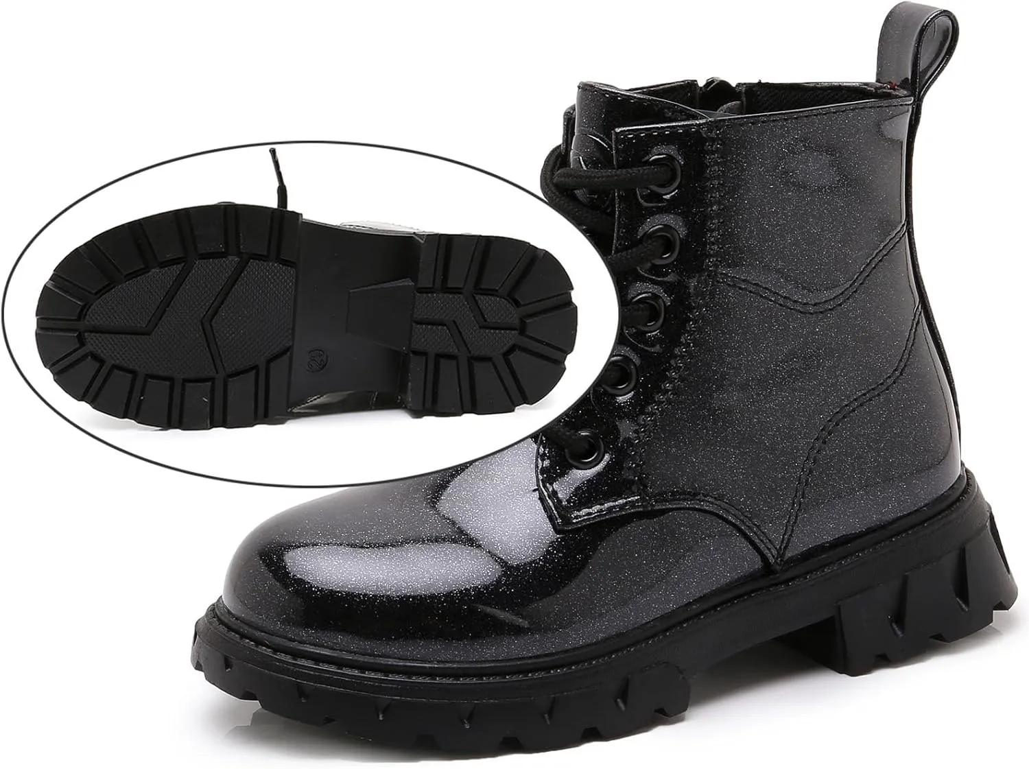 Toddler Little Boys Girls Waterproof Lace-Up Combat Boots Side Zip Ankle Boots Outdoor Hiking Boots