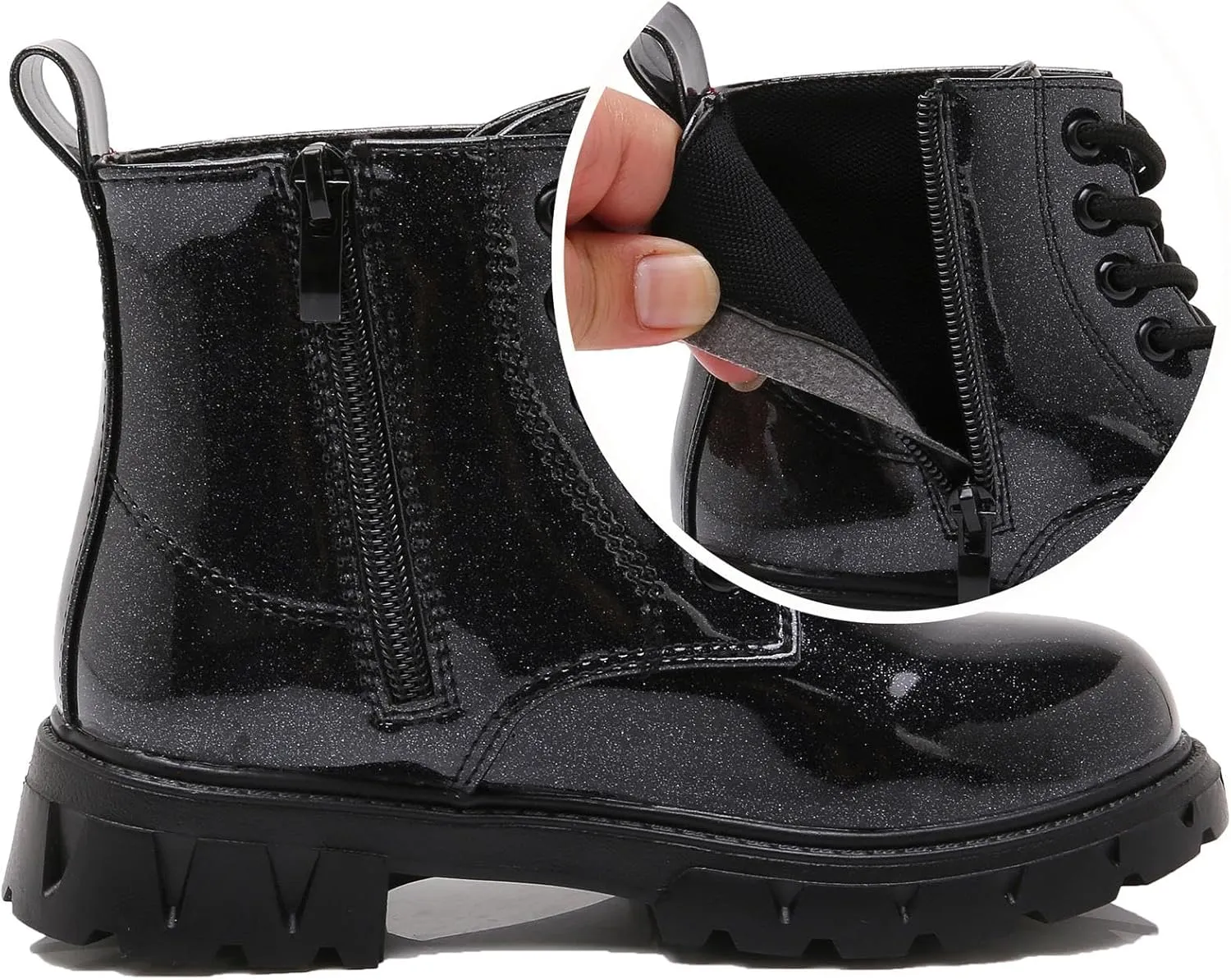 Toddler Little Boys Girls Waterproof Lace-Up Combat Boots Side Zip Ankle Boots Outdoor Hiking Boots