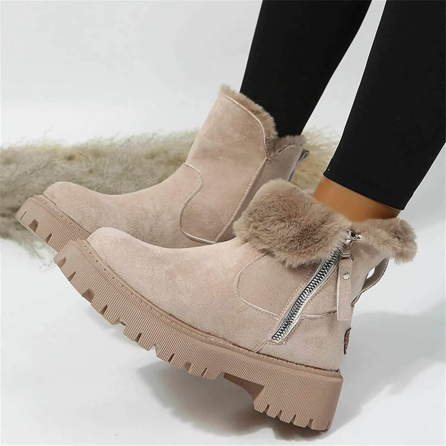 Trending Winter Boots For Women 2024 Snow Boots Warm Fur Lining Comfortable Fuzzy Ankle Booties Casual Loafers Shoes