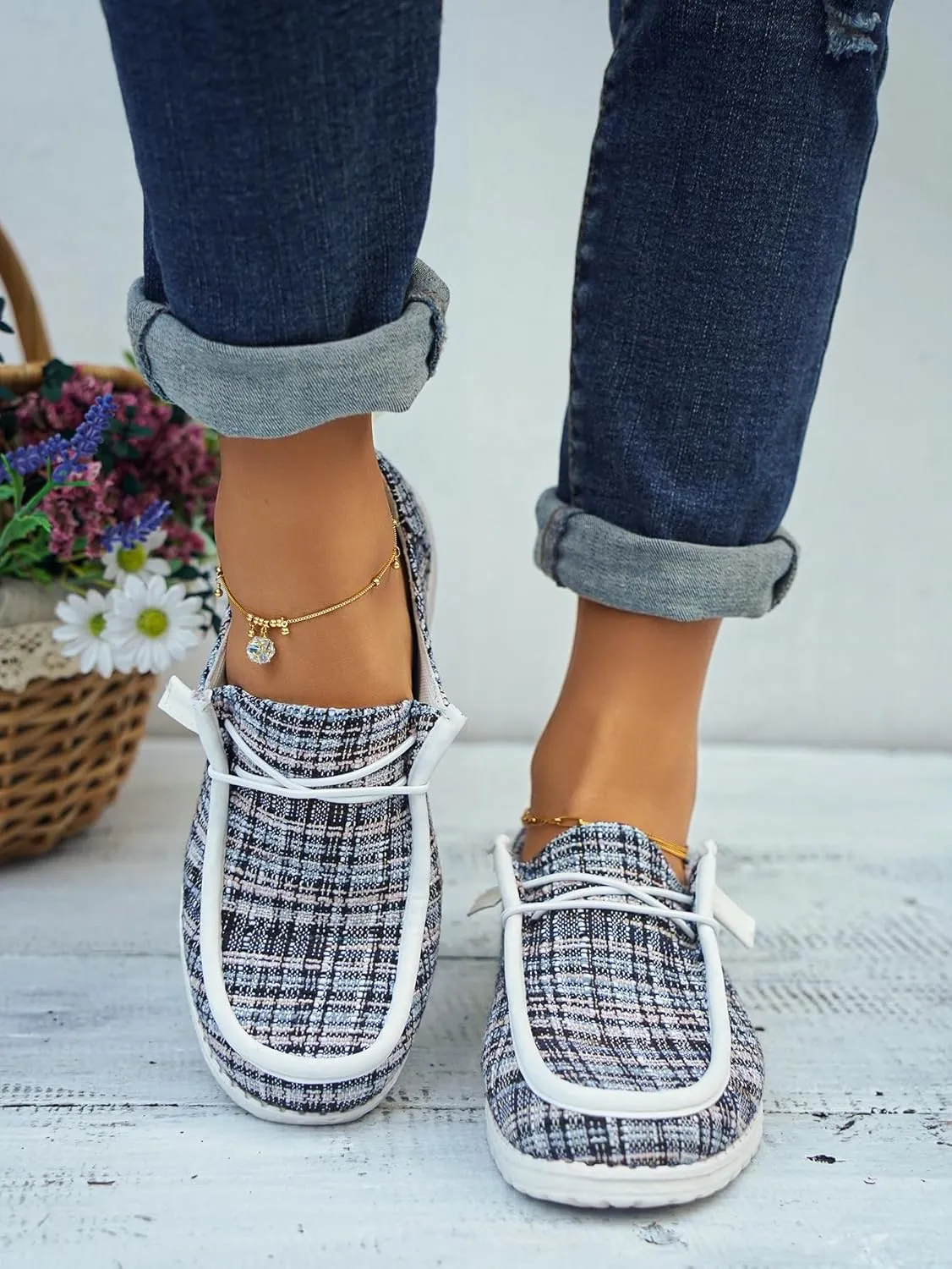 Unisex-Adult Comfort Canvas Loafers Sneakers Lightweight Boat Shoes Easy Slip-On Deck Shoes Elastic Lace-Up Non-Slip Flat Drving Shoes Breathable Walking Shoes for Men Women