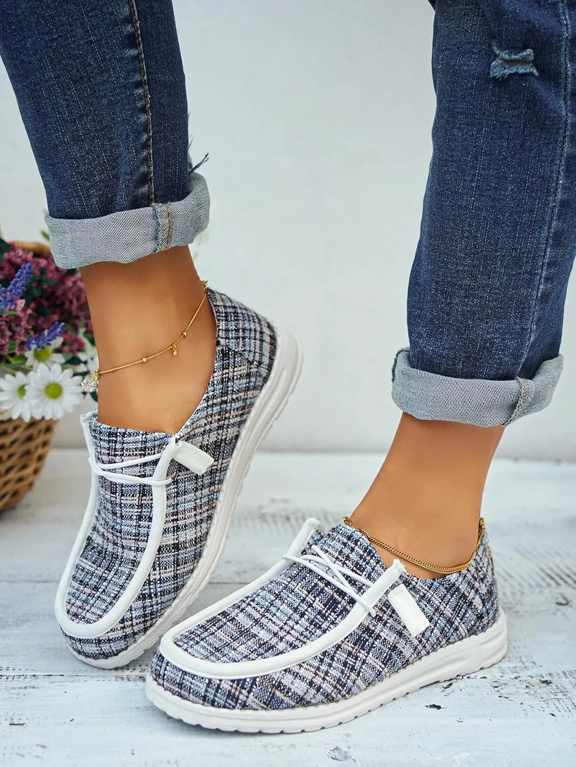 Unisex-Adult Comfort Canvas Loafers Sneakers Lightweight Boat Shoes Easy Slip-On Deck Shoes Elastic Lace-Up Non-Slip Flat Drving Shoes Breathable Walking Shoes for Men Women