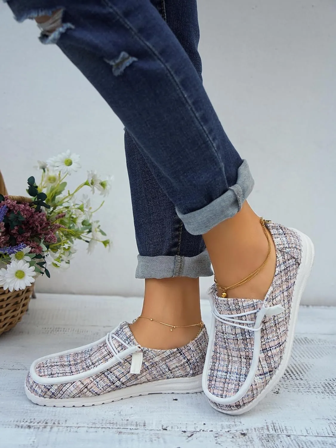 Unisex-Adult Comfort Canvas Loafers Sneakers Lightweight Boat Shoes Easy Slip-On Deck Shoes Elastic Lace-Up Non-Slip Flat Drving Shoes Breathable Walking Shoes for Men Women