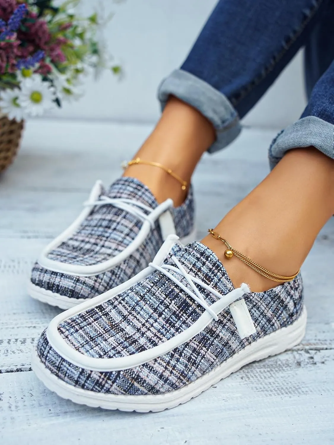 Unisex-Adult Comfort Canvas Loafers Sneakers Lightweight Boat Shoes Easy Slip-On Deck Shoes Elastic Lace-Up Non-Slip Flat Drving Shoes Breathable Walking Shoes for Men Women