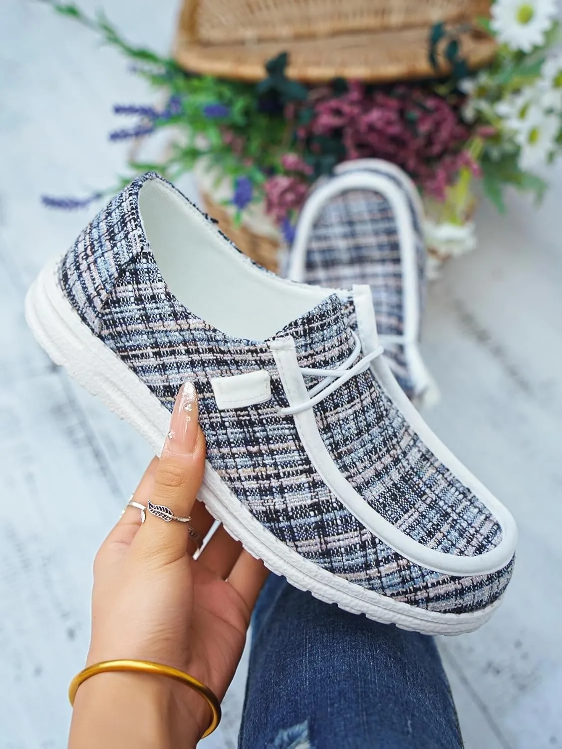 Unisex-Adult Comfort Canvas Loafers Sneakers Lightweight Boat Shoes Easy Slip-On Deck Shoes Elastic Lace-Up Non-Slip Flat Drving Shoes Breathable Walking Shoes for Men Women