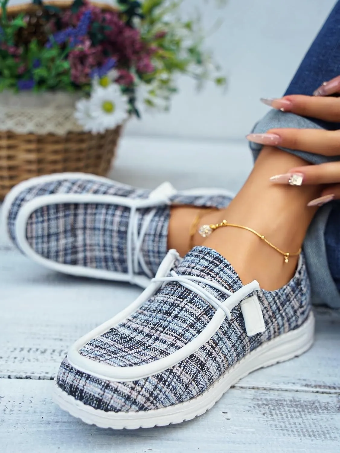 Unisex-Adult Comfort Canvas Loafers Sneakers Lightweight Boat Shoes Easy Slip-On Deck Shoes Elastic Lace-Up Non-Slip Flat Drving Shoes Breathable Walking Shoes for Men Women