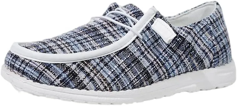 Unisex-Adult Comfort Canvas Loafers Sneakers Lightweight Boat Shoes Easy Slip-On Deck Shoes Elastic Lace-Up Non-Slip Flat Drving Shoes Breathable Walking Shoes for Men Women