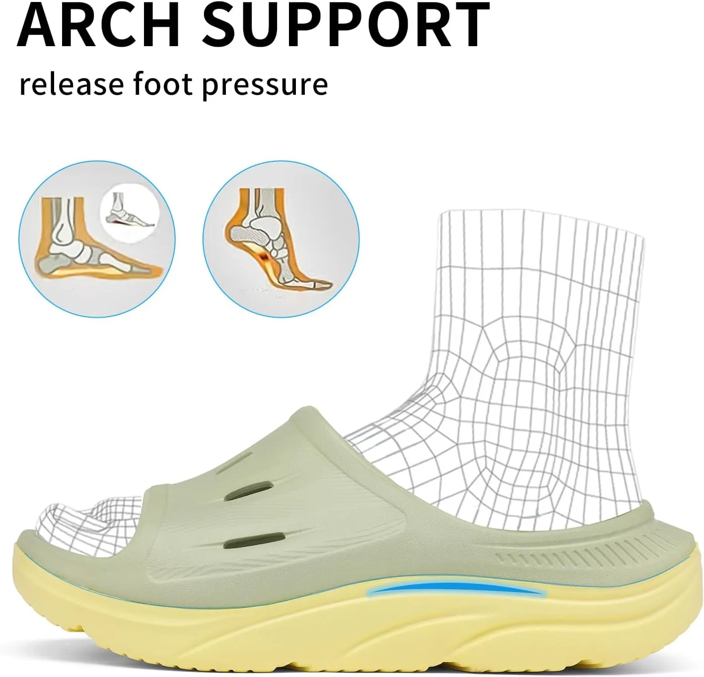 Unisex Adult Recovery Slides, Women and Men’s Plantar Fasciitis Thick Cushion Sandals with Arch Support, Orthotic Athletic Comfortable Lightweight Slippers for Indoor Outdoor