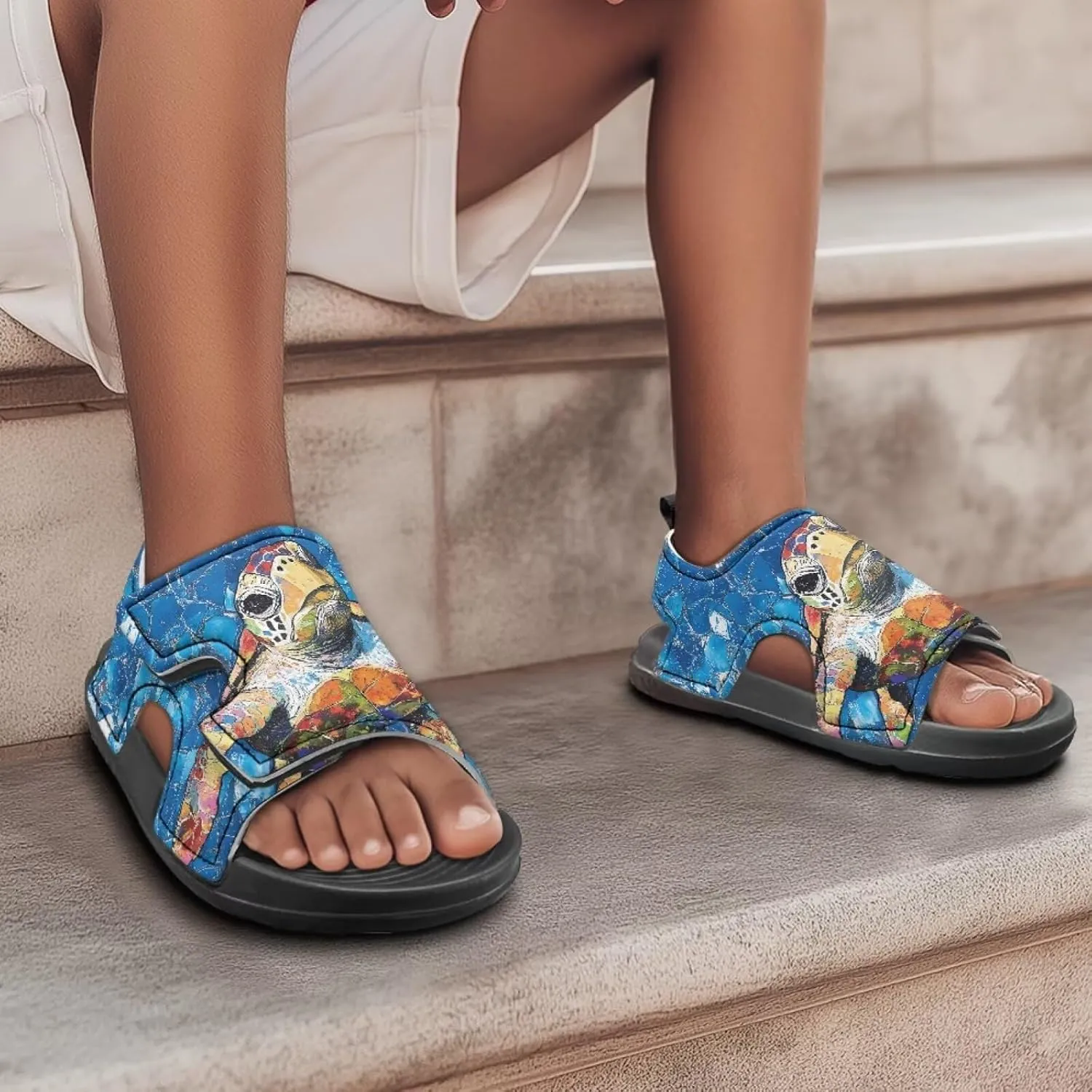 Unisex Child Sandals Open Toe Cute Summer Water Hiking Shoes for Boys Girls Sloth Sunflower Outdoor Sport Athletic Beach Sandals Adjustable Strap