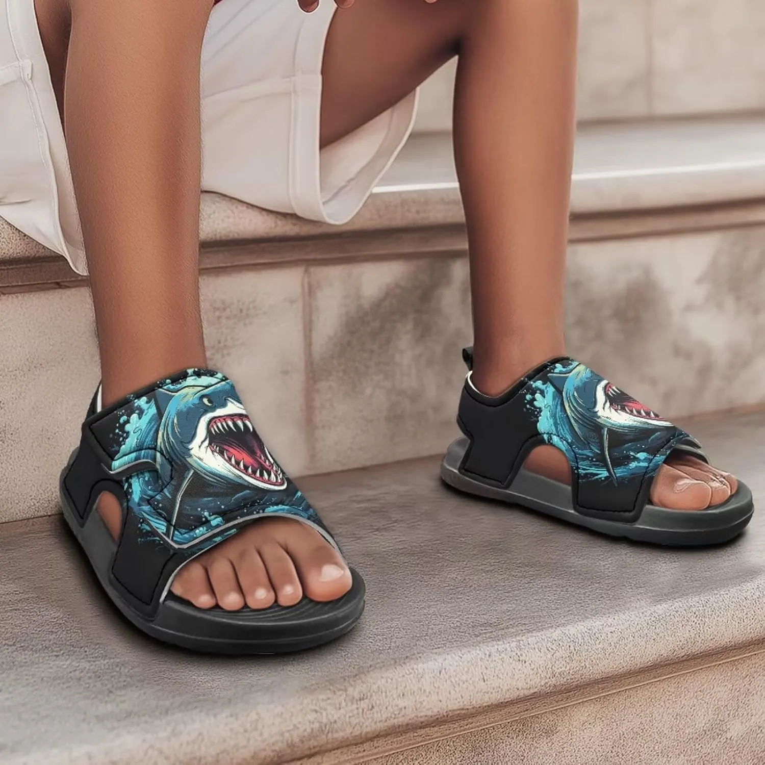 Unisex Sandals for Boys Girls Hook and Loop Sport Outdoor Hiking Athleic Sandals Open Toe Water Shoes Lightweight