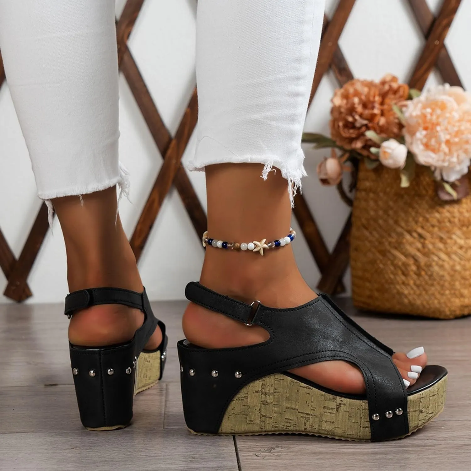 UOQAPRE Sandals for Women Platform Wedge Open Toe Low Heel Beach Womens Sandals Flats Heel Ankle Chelsea Dress Shoes