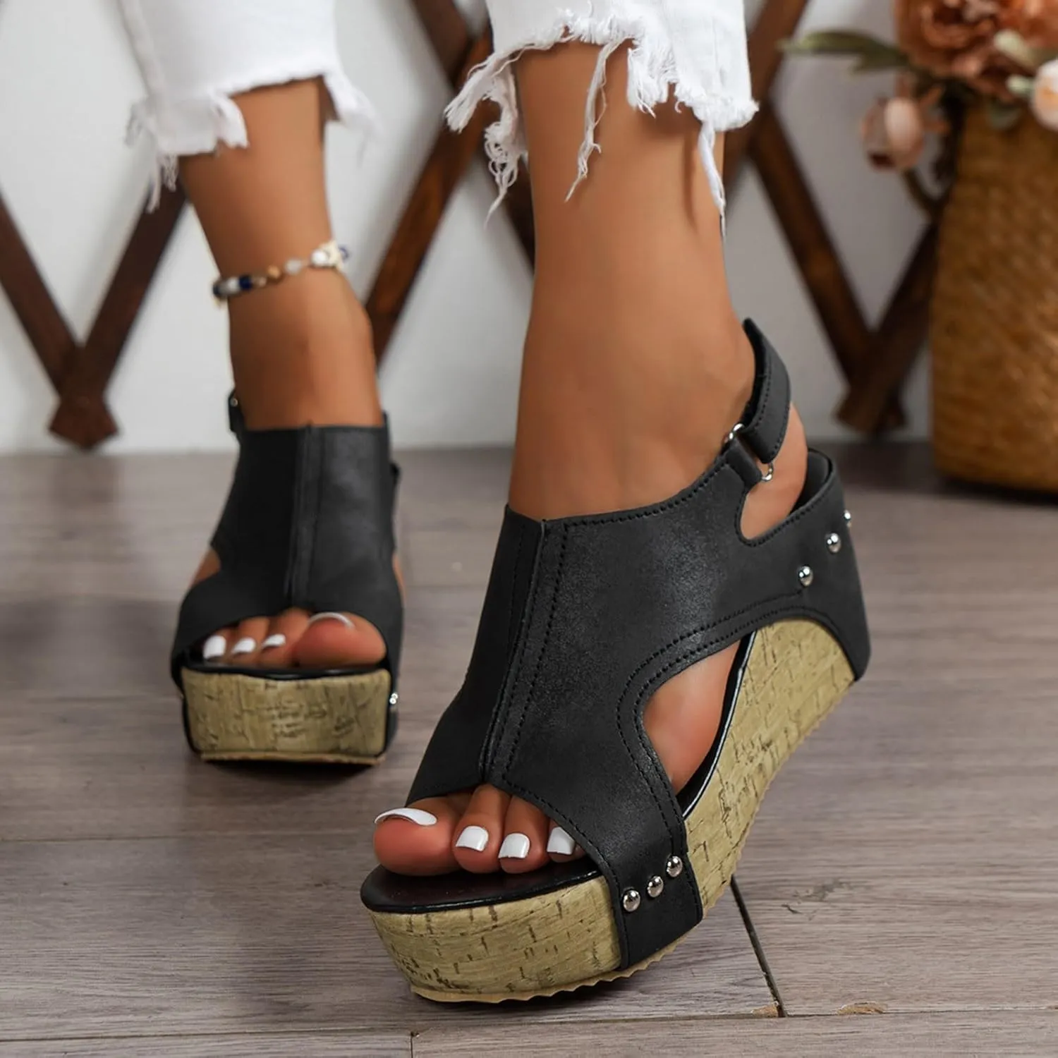 UOQAPRE Sandals for Women Platform Wedge Open Toe Low Heel Beach Womens Sandals Flats Heel Ankle Chelsea Dress Shoes