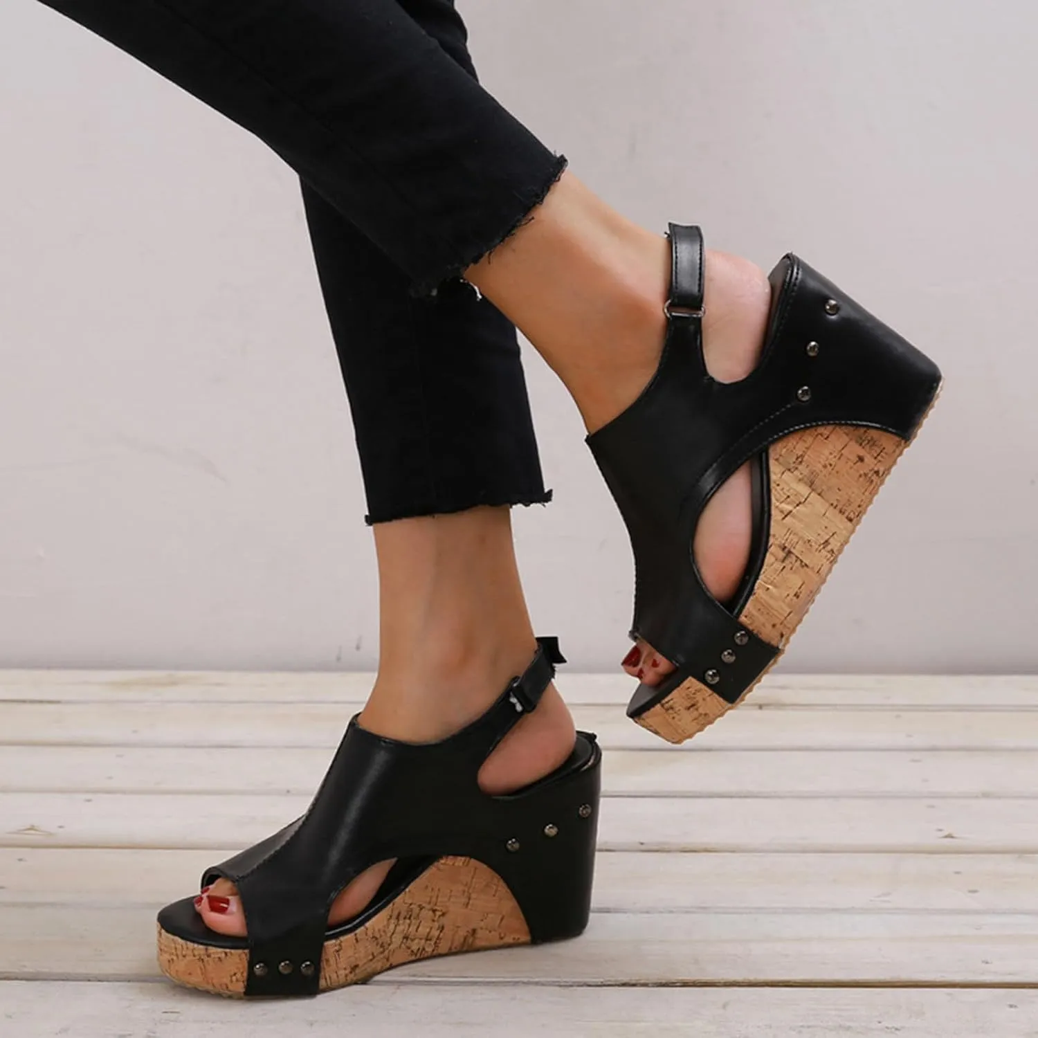 UOQAPRE Sandals for Women Platform Wedge Open Toe Low Heel Beach Womens Sandals Flats Heel Ankle Chelsea Dress Shoes