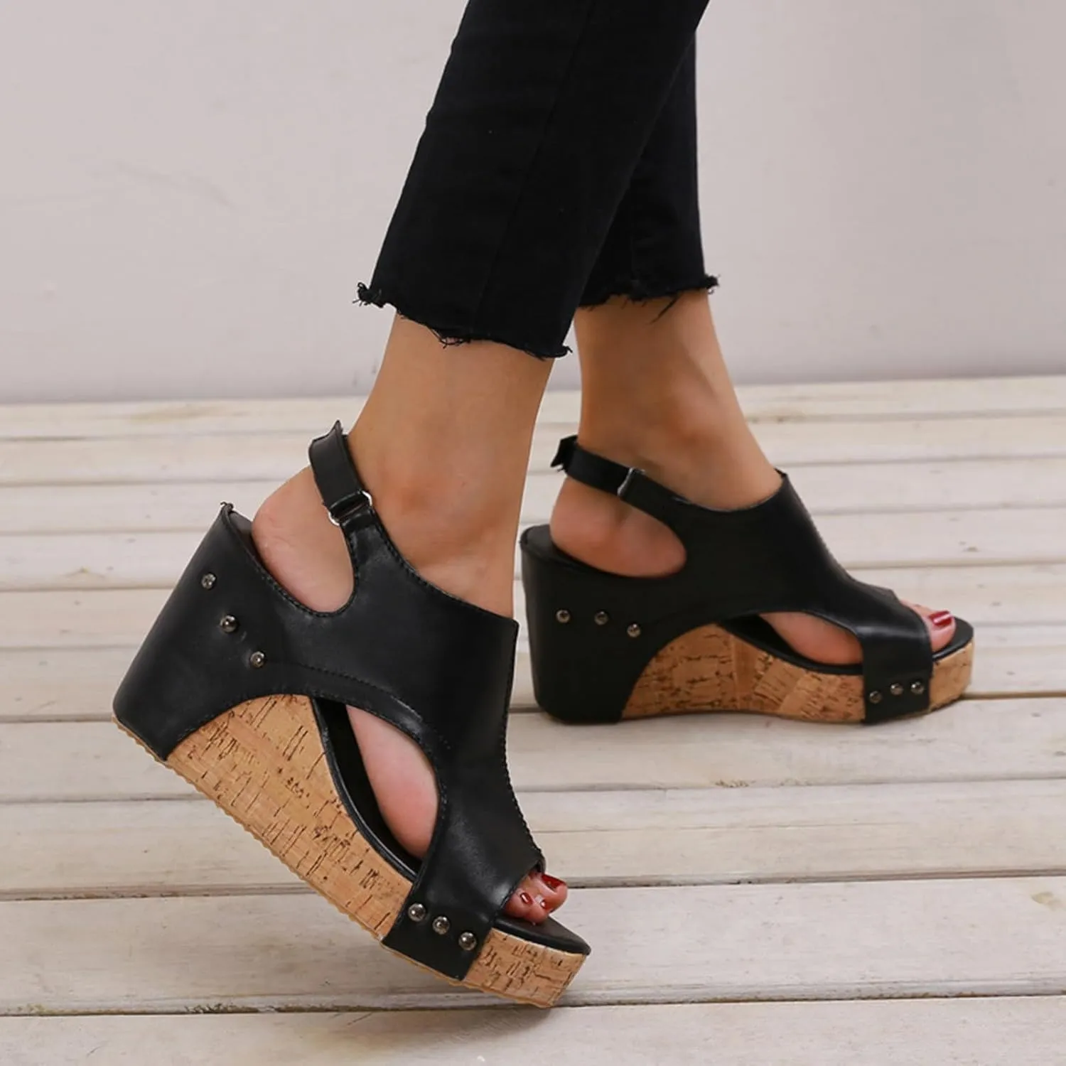 UOQAPRE Sandals for Women Platform Wedge Open Toe Low Heel Beach Womens Sandals Flats Heel Ankle Chelsea Dress Shoes