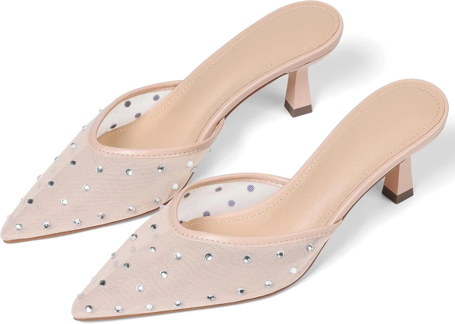 VOMIRA Black Kitten Heels for Women Closed Pointed Toe Stiletto Heels Black Mules for Women Slip On Slingback Heels Dress Party Wedding Heeled Sandals Women's Black Pumps Shoes