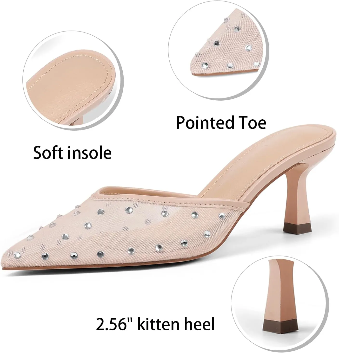 VOMIRA Black Kitten Heels for Women Closed Pointed Toe Stiletto Heels Black Mules for Women Slip On Slingback Heels Dress Party Wedding Heeled Sandals Women's Black Pumps Shoes