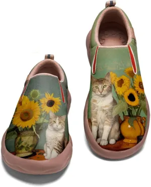 Walking Shoes for Women Slip Ons Casual Leather Loafers Comfortable Art Painted Travel Sneaker Sunflowers