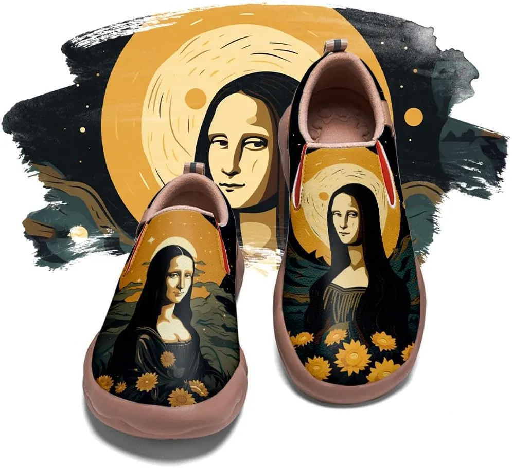 Walking Shoes for Women Slip Ons Casual Leather Loafers Comfortable Art Painted Travel Sneaker Sunflowers