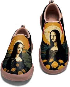 Walking Shoes for Women Slip Ons Casual Leather Loafers Comfortable Art Painted Travel Sneaker Sunflowers