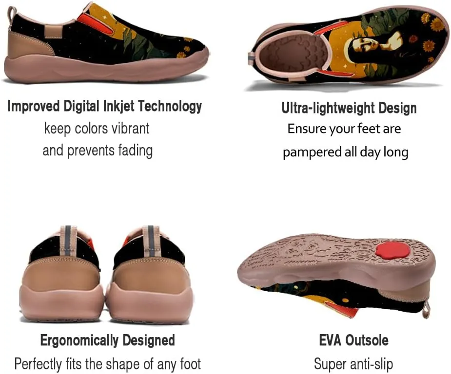 Walking Shoes for Women Slip Ons Casual Leather Loafers Comfortable Art Painted Travel Sneaker Sunflowers