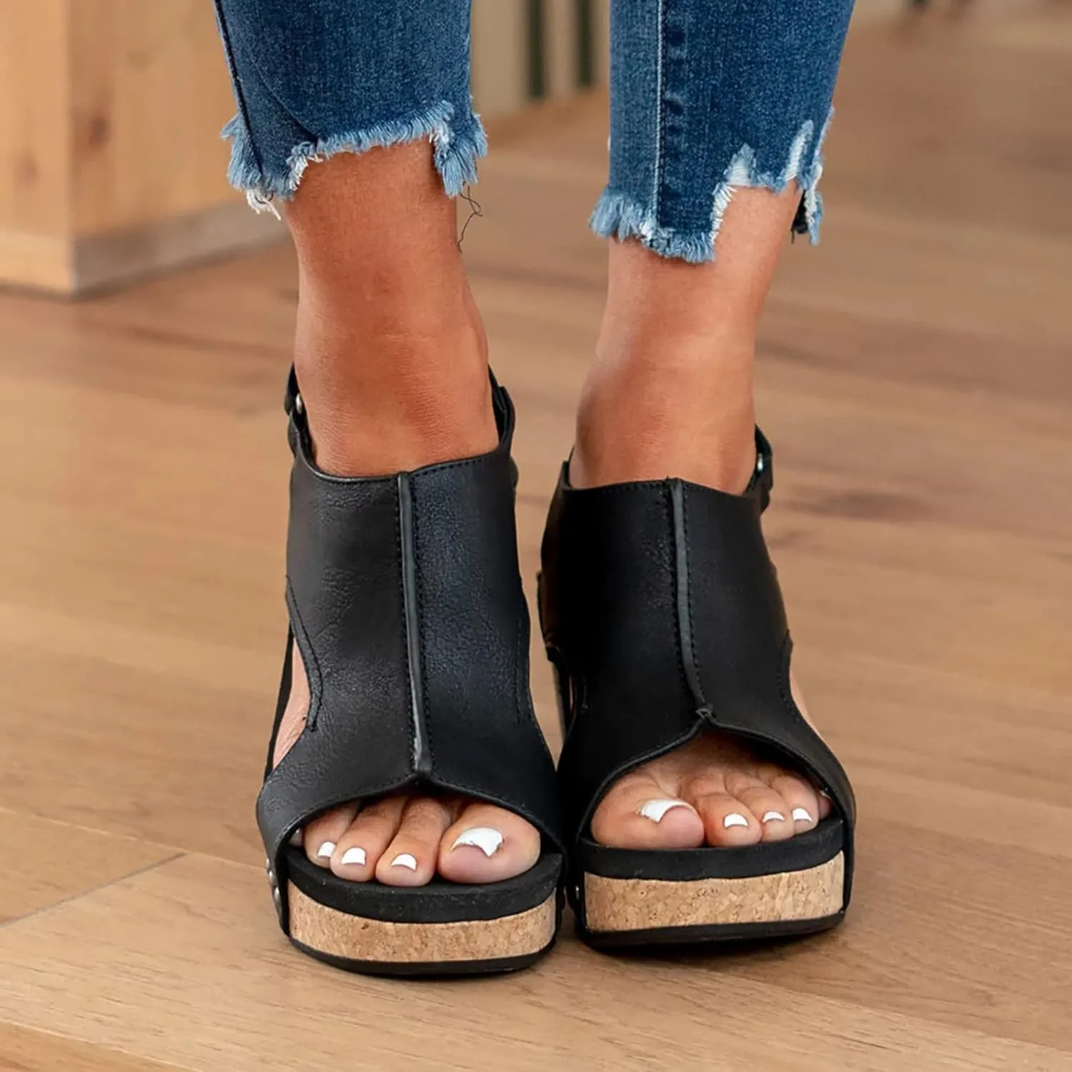 Wedge Sandals for Women, Dressy Platform Studded Comfort Wedge Sandals Women Summer Fashion Peep Toe Slip On Slippers