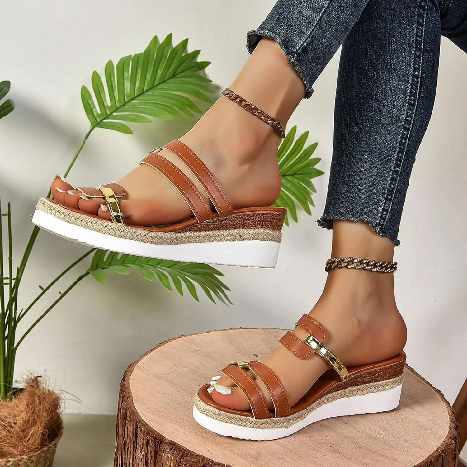 Wedge Sandals for Women Platform Espadrille Slides Sandal Slip On High Heel Mules Open Toe Casual Summer Dress Shoes