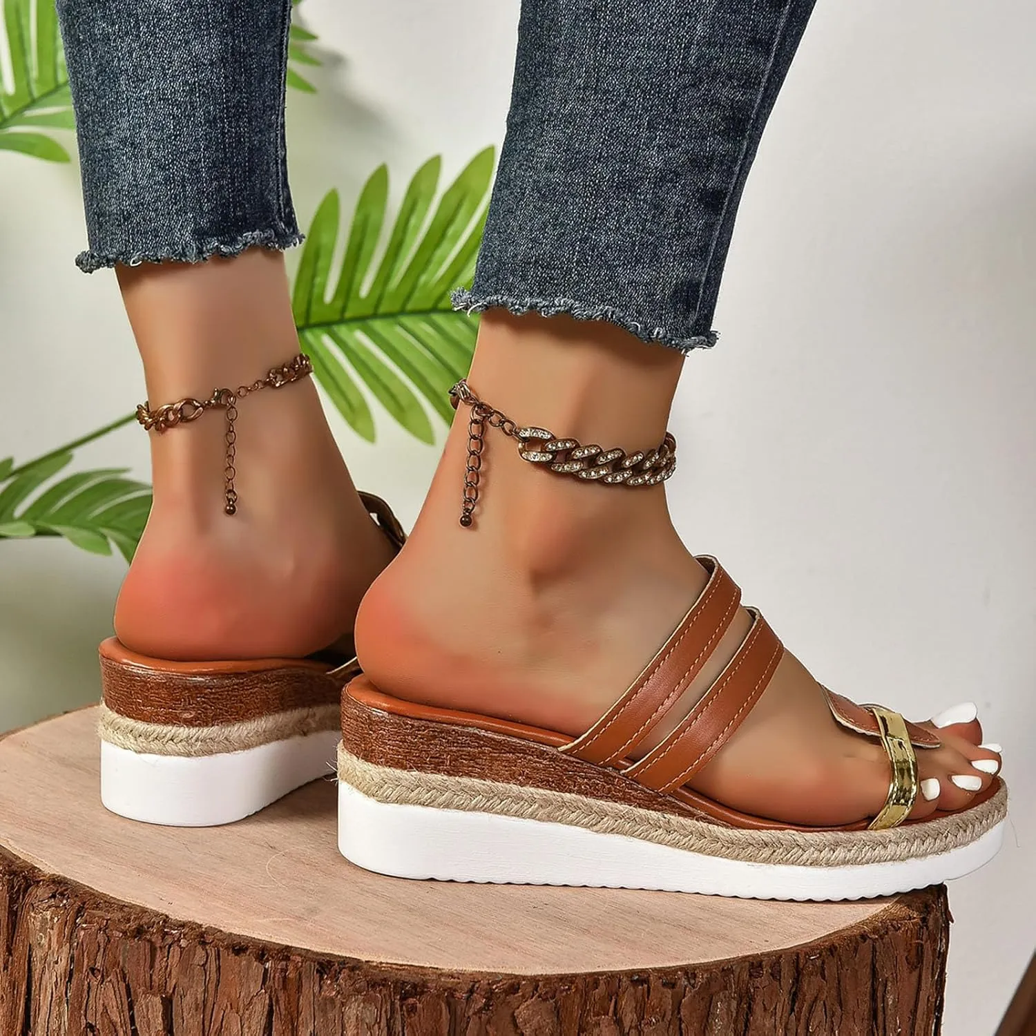 Wedge Sandals for Women Platform Espadrille Slides Sandal Slip On High Heel Mules Open Toe Casual Summer Dress Shoes