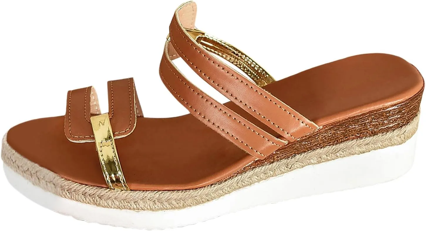 Wedge Sandals for Women Platform Espadrille Slides Sandal Slip On High Heel Mules Open Toe Casual Summer Dress Shoes