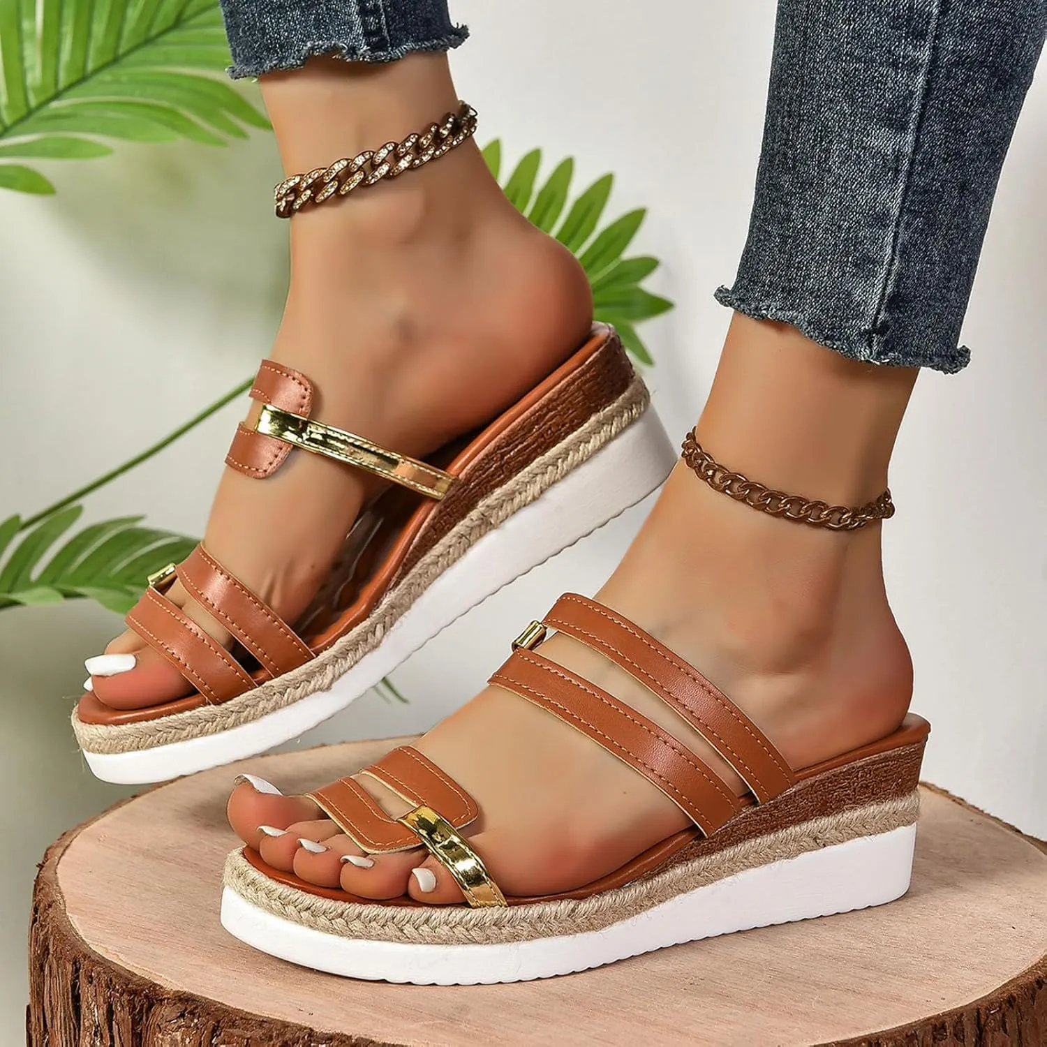Wedge Sandals for Women Platform Espadrille Slides Sandal Slip On High Heel Mules Open Toe Casual Summer Dress Shoes