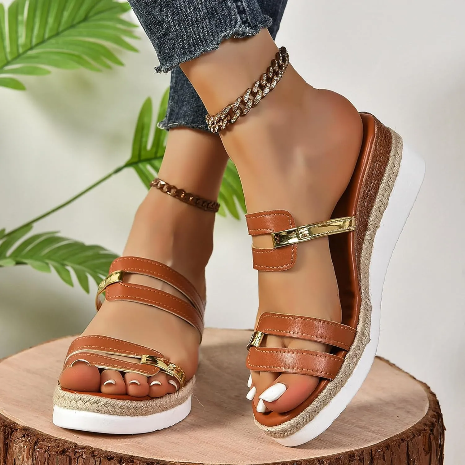 Wedge Sandals for Women Platform Espadrille Slides Sandal Slip On High Heel Mules Open Toe Casual Summer Dress Shoes
