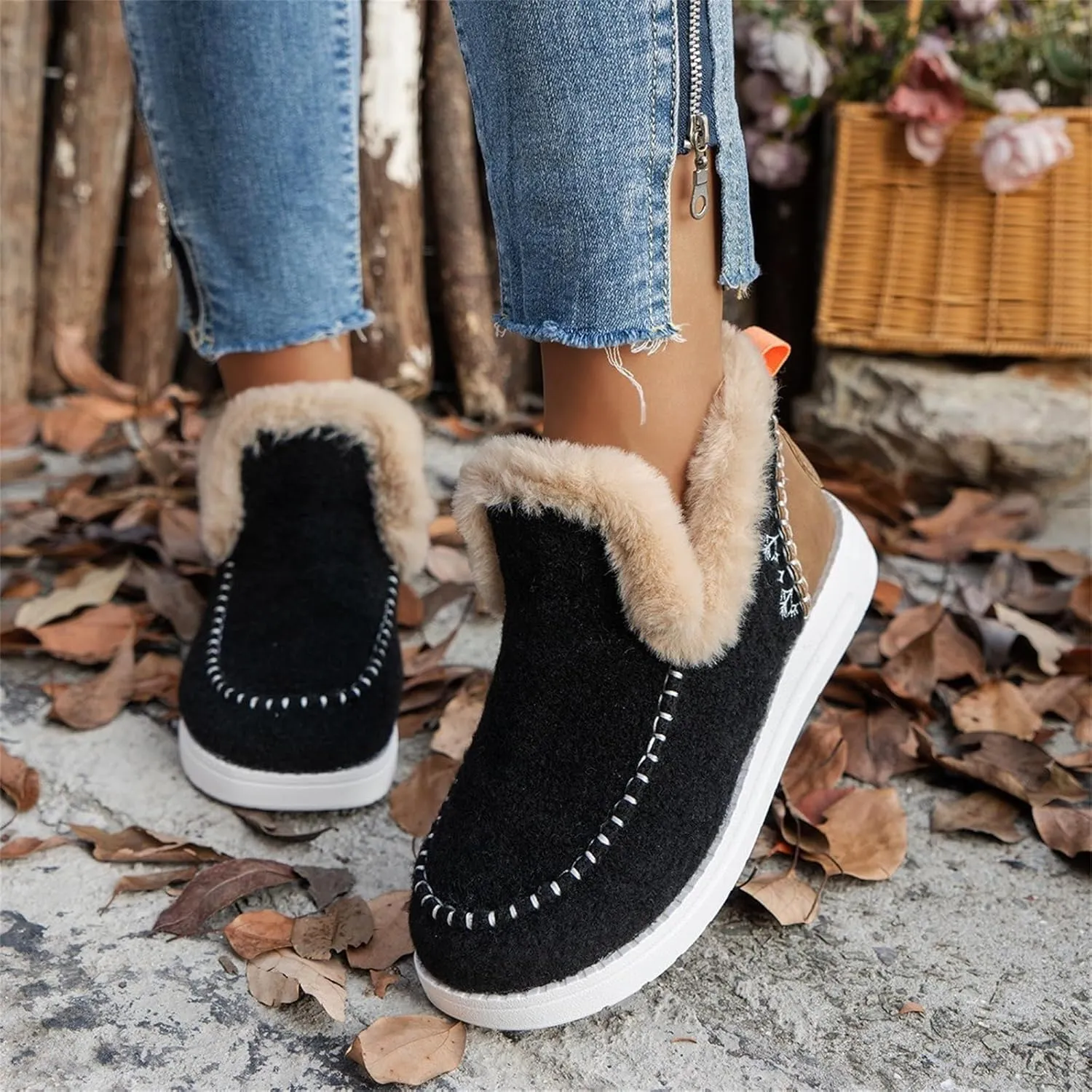 Winter Boots For Women 2024 Dressy Warm Fur Lined Snow Short Ankle Booties Fashion Comfortable Slip On Loafers Shoes