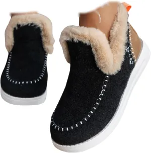 Winter Boots For Women 2024 Dressy Warm Fur Lined Snow Short Ankle Booties Fashion Comfortable Slip On Loafers Shoes