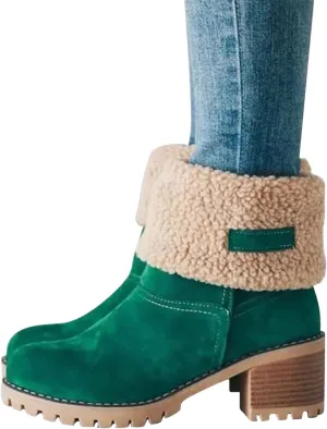 Winter Boots For Women Comfortable Slip On Mid Chunky Heel Suede Warm Snow Ankle Boots Outdoor Shoes Horseback Riding Boots for Women Calf High Size6.5