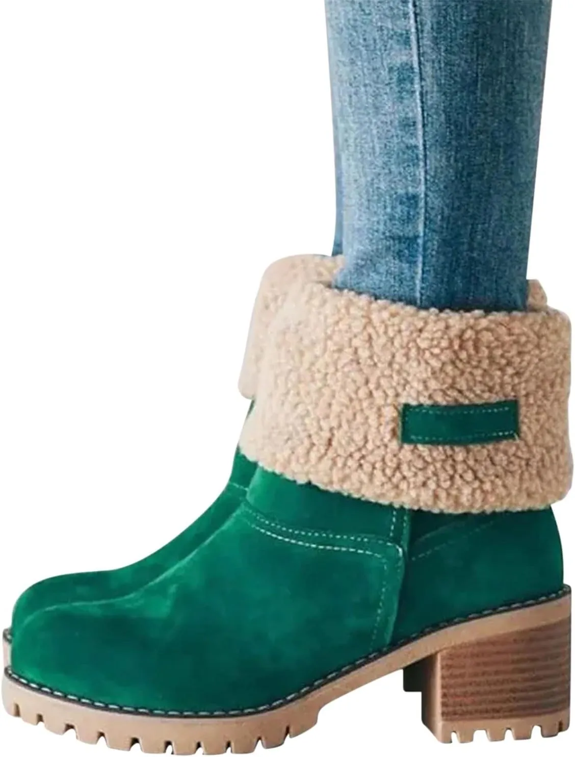Winter Boots For Women Comfortable Slip On Mid Chunky Heel Suede Warm Snow Ankle Boots Outdoor Shoes Horseback Riding Boots for Women Calf High Size7.5