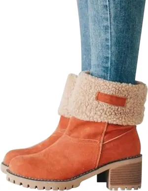 Winter Boots For Women Comfortable Slip On Mid Chunky Heel Suede Warm Snow Ankle Boots Outdoor Shoes Horseback Riding Boots for Women Calf High Size7