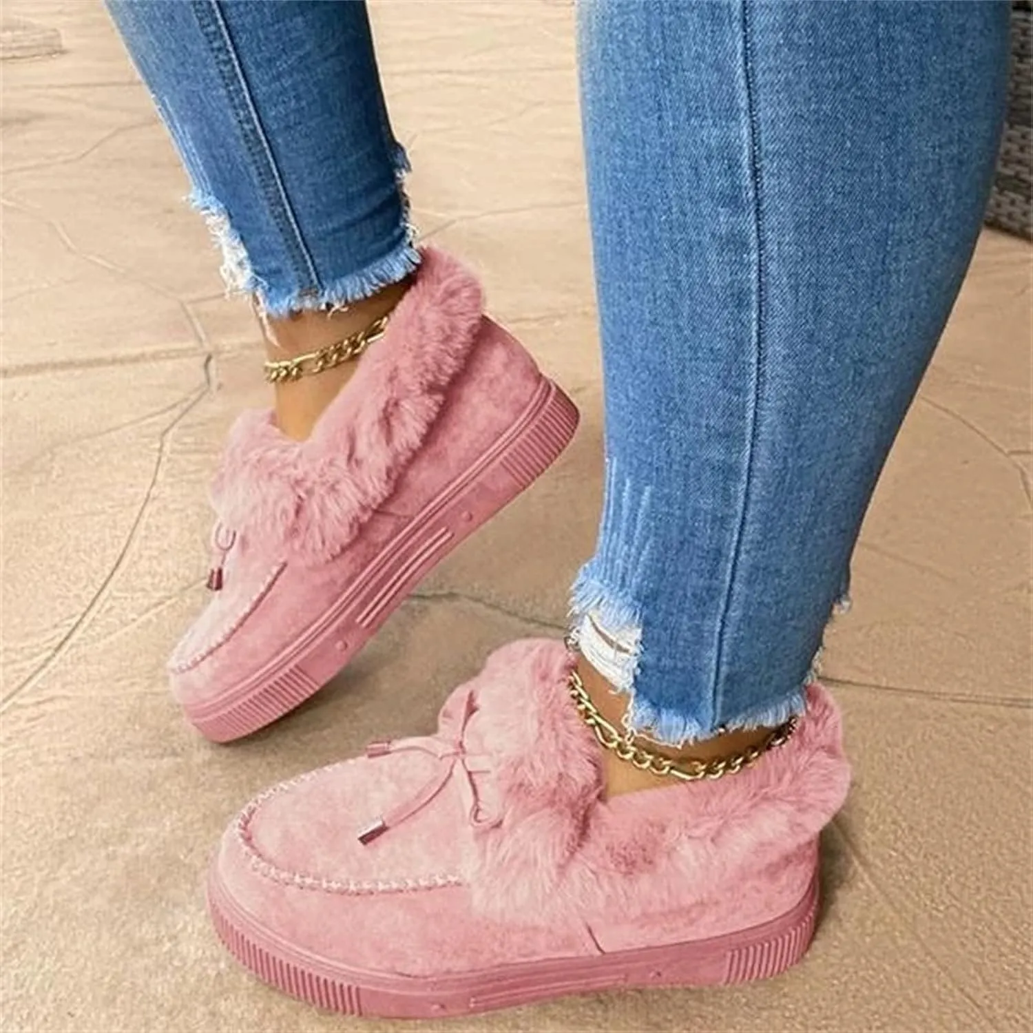 Winter Boots For Women Fashion Snow Boots Winter Shoes with Fur Lined Warm Slip On Casual Comfortable Fuzzy Loafers