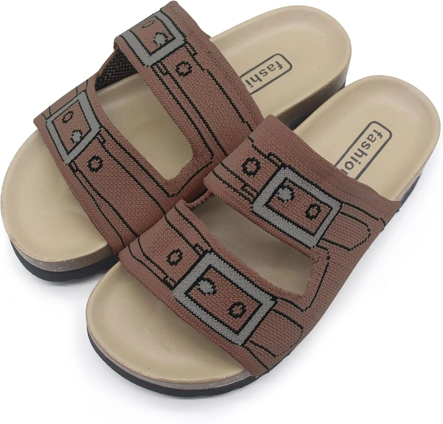 Women & Men Flat Slide Sandals with Soft Knit Prints Comfort Low Arch Footbed Sandals Open Toe Comfort Non-Slip Indoor and Outdoor Use Pool Party Home